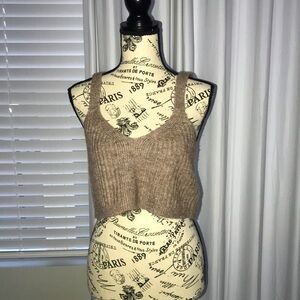 Boho Fuzzy Crop Top Tan Brown Xl